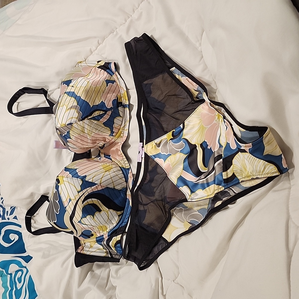 Savage X Fenty Sexties Bullet Bra and Satin Brazilian Panty Set